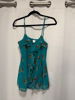 Target Teal Feather-Print Ruffle Camisole